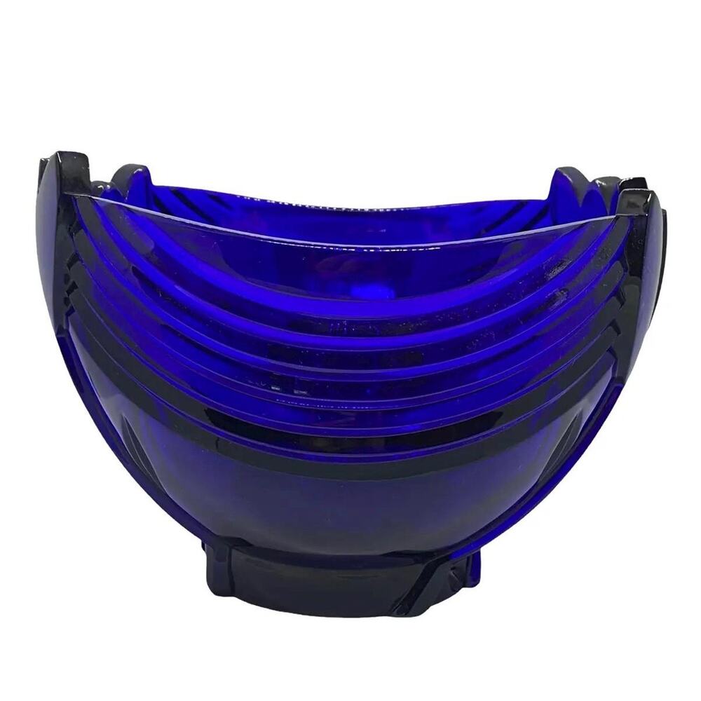Vintage Cobalt Blue Art Deco Centerpiece Bowl With Tulip Design